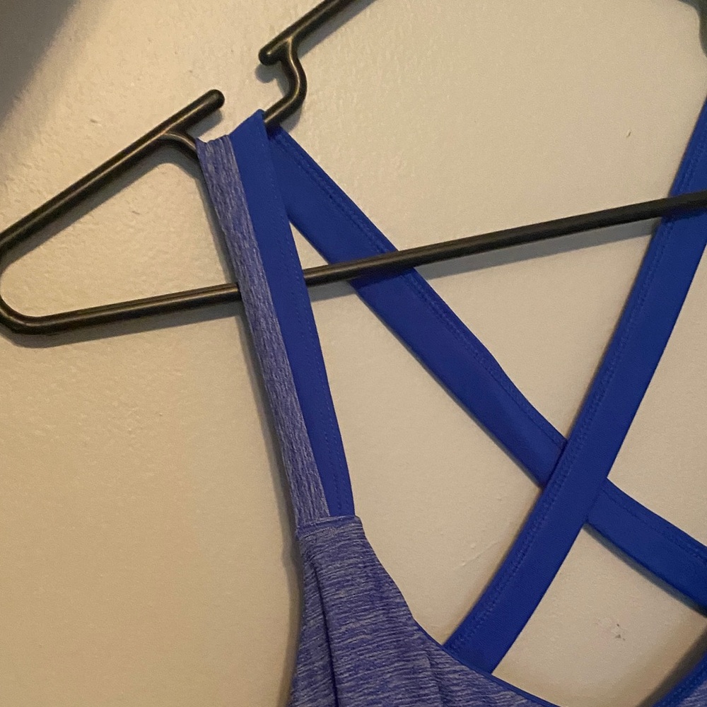 Women's Blue Athletic Tank with built in bra - Picture 3 of 7